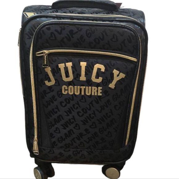 Juicy Couture Glam Gold Juicy Logo Soft Side Expandable Spinner Carry-On Luggage - Picture 2 of 10